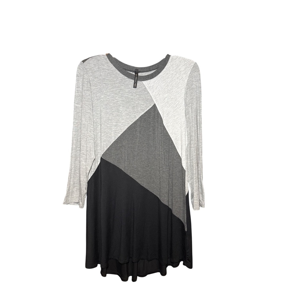 IC by Connie K Gray Colorblock Bamboo Tunic Top 3/4 Sleeve Womens Medium